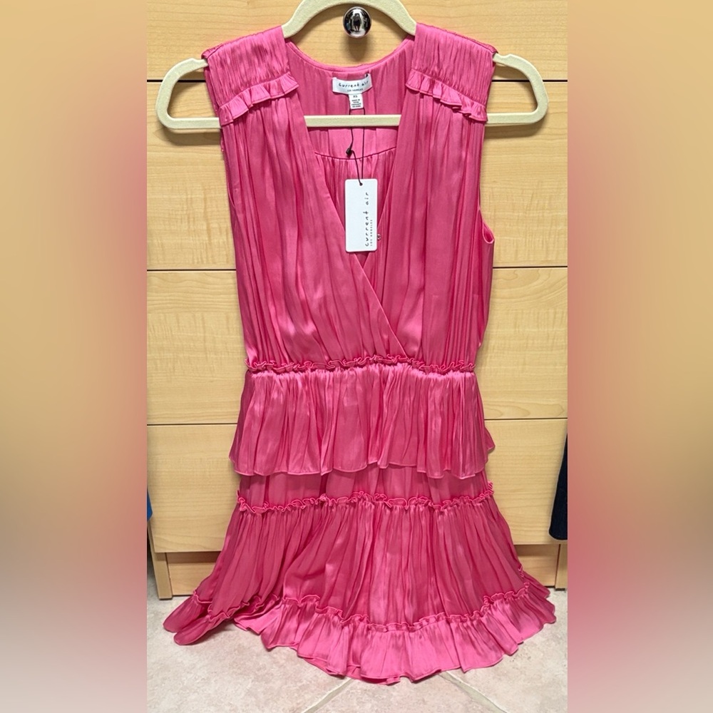Current Air V-Neck Ruffled Mini Dress In Azalea - Size XS
